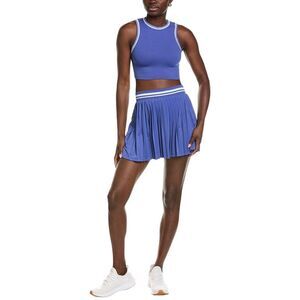 Marion Womens  2Pc Varsity Stripes Pleated Tennis Tank & Skort Set, Navy